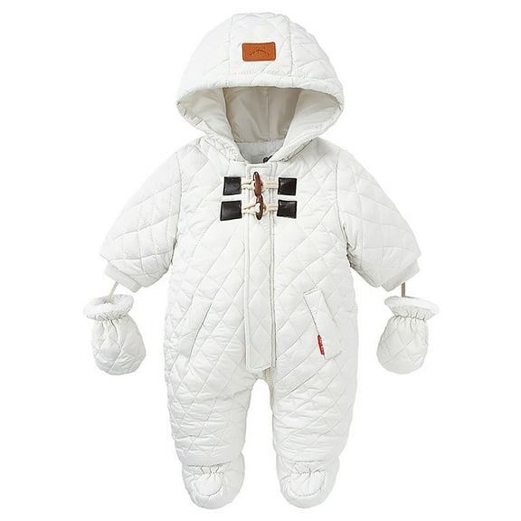 DHFJKG Baby Winter Padded Snowsuit Thick Fuzzy Lining Hooded Footed Zipper Jumpsuit With Mittens For Infant Toddler 6-24 Months Puffer Thermal Coat Outwear Kawaii Onesies