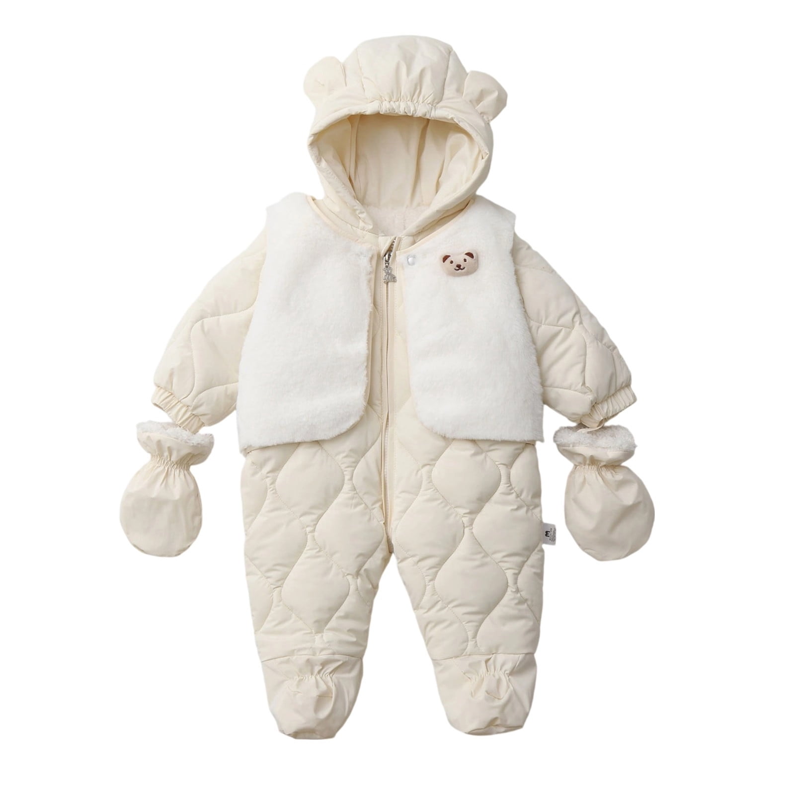 DHFJKG Baby Winter Padded Snowsuits Thermal Insulated Footed Jumpsuits With Mittens Ears Hooded Outfits Warm Outwear For Toddler 0-24 Months Comfort One-Pieces