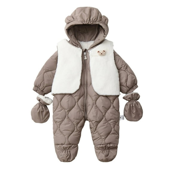 DHFJKG Baby Winter Padded Snowsuits Thermal Insulated Footed Jumpsuits With Mittens Ears Hooded Outfits Warm Outwear For Toddler 0-24 Months Lovely Onesies