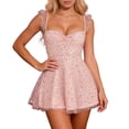 thumbnail image 1 of DHFJKG Backless Mini Dress Women Sparkly Sequin Back Lace Up For Evening Party Night Out Ruffle Cami Sexy Soft Dresses, 1 of 7