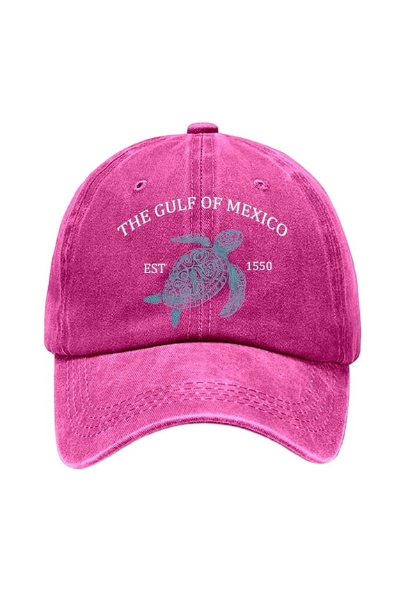 Baseball Cap For Women Men Adjustable Curved Brim Unisex Hats Distressed Washed Letter Turtle Print Trucker Hat