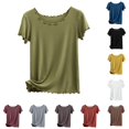 thumbnail image 1 of DHFJKG Basic Tees For Women Summer Ribbed Lettuce Trim Short Sleeve T Shirt Casual Loose Fit Crew Neck Tee Soft Tops, 1 of 4