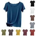 thumbnail image 1 of DHFJKG Basic Tees For Women Summer Ribbed Lettuce Trim Short Sleeve T Shirt Casual Loose Fit Crew Neck Tee Trendy Tops, 1 of 4