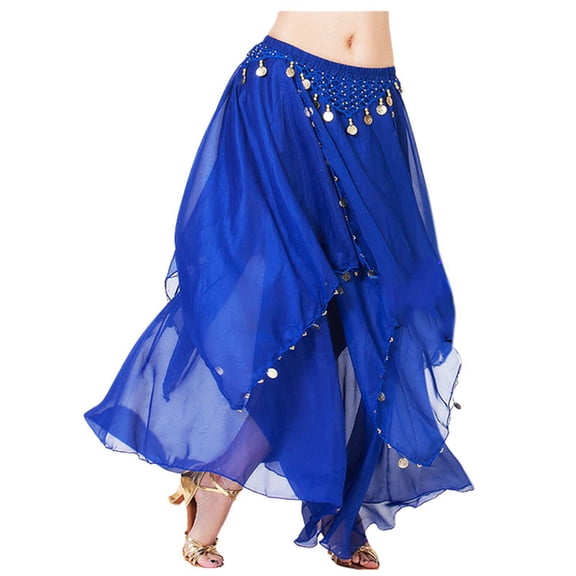 DHFJKG Belly Dance Skirt For Women Chiffon Dancing Skirt Belly Dancer Flowy Long Skirts Elastic Waist Irregular Hem Stylish Dresses