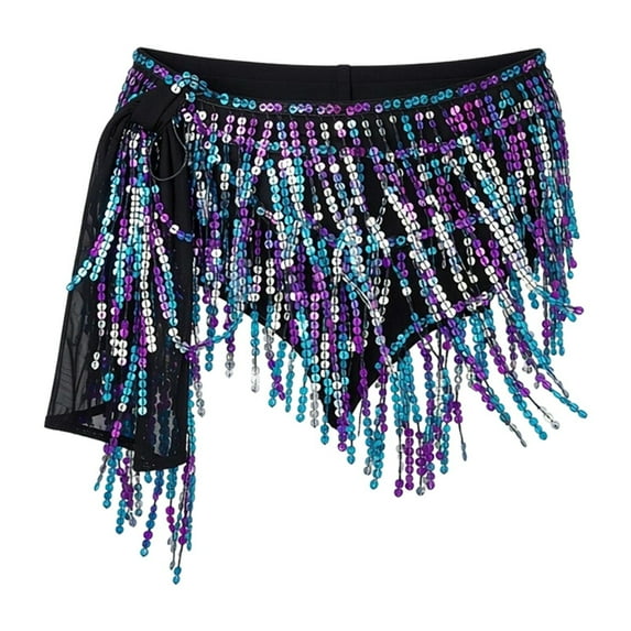 DHFJKG Belly Dance Skirts For Women Sequins Bohemian Hip Scarf Jazz Belly Dance Performance Mini Stylish Skirt