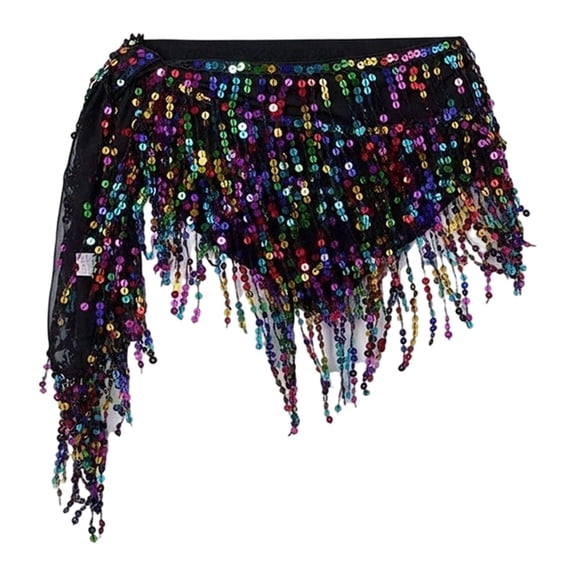 DHFJKG Belly Dance Skirts For Women Sequins Bohemian Hip Scarf Jazz Belly Dance Performance Mini Trendy Skirt