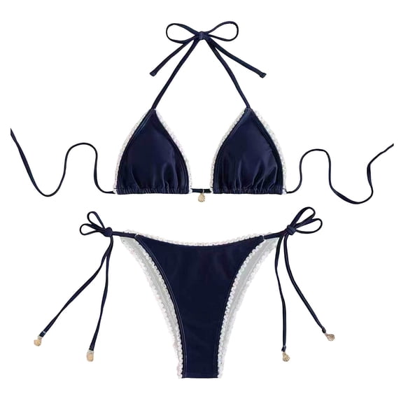 DHFJKG Bikini Sets For Women 2 Piece Boho Bathing Suit Halter Triangle Tie Side Swimwear With Thong Bottoms Trendy Beachwear