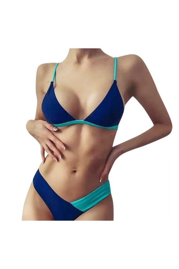 Bikini Swimsuit For Women Color Block 2 Piece Set Triangle Swim Top Thong Bottoms Bathing Suit Holiday Beachwear