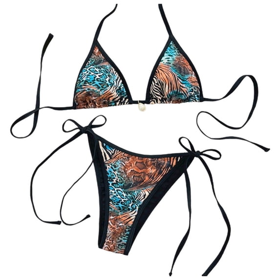 DHFJKG Bikini Swimsuits For Women Two Piece Beach Outfits Floral Summer Side Tie Halter Triangle Top With Thong Bottoms Trendy Beachwear