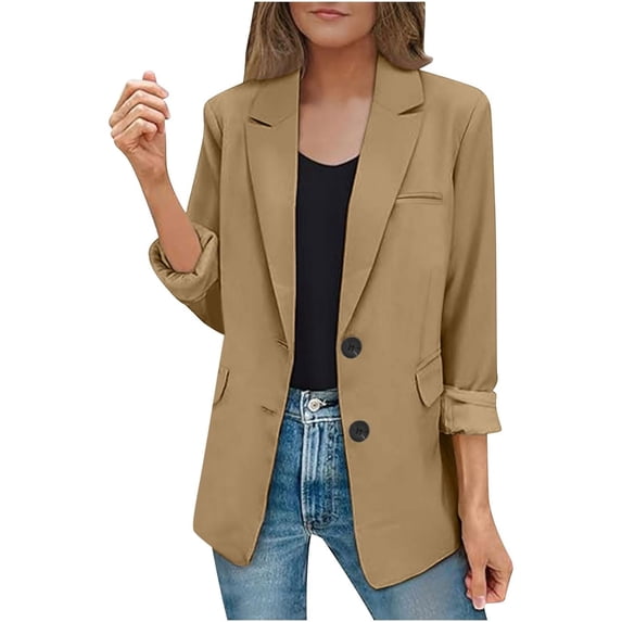 DHFJKG Blazers For Women Business Casual Button Down Long Sleeve Work Lapel Collar Suit Jackets Office Lady Versatile Outerwear