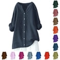 thumbnail image 1 of DHFJKG Blouses For Women Casual Oversized Button Up Shirt Long Sleeve V Neck Mid Length Tops, 1 of 4