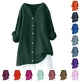 thumbnail image 1 of DHFJKG Blouses For Women Casual Oversized Button Up Shirt Long Sleeve V Neck Mid Length Tops, 1 of 4
