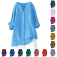 thumbnail image 1 of DHFJKG Blouses For Women Casual Oversized Button Up Shirt Long Sleeve V Neck Mid Length Tops, 1 of 4