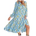 thumbnail image 1 of DHFJKG Bohemian Floral Dresses For Women Long Sleeve Casual Loose Fit Turndown Collar Spring Summer Midi Dress Beach OutFits Soft Dresses, 1 of 5