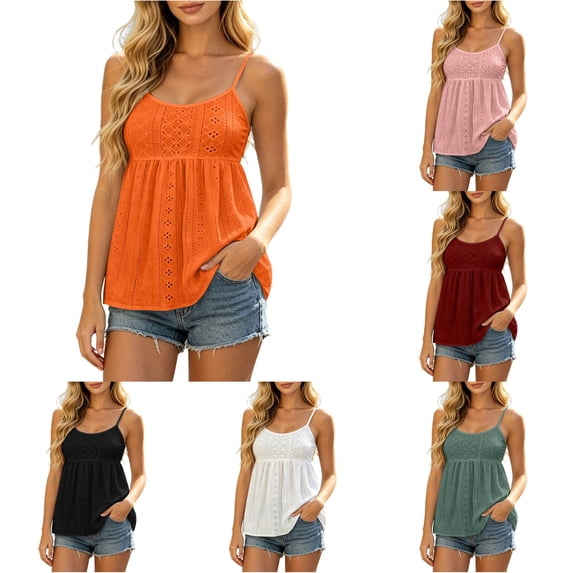 DHFJKG Bohemian Tank Tops For Women Backless Hallow Out Scoop Neck Low Cut Spaghetti Strap Flowy Camisole Top Beach Vacation Clothes