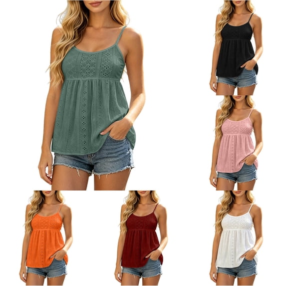 DHFJKG Bohemian Tank Tops For Women Backless Hallow Out Scoop Neck Low Cut Spaghetti Strap Flowy Camisole Top Beach Vacation Clothes