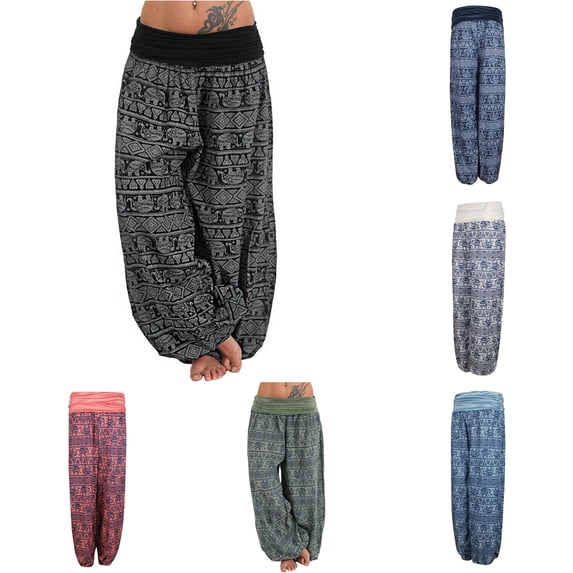 DHFJKG Boho Pants For Women Baggy Hippie Tapered Pants Ethnic Style Printed Bohemian Flowy Loungewear Trousers Summer Beach Vacation Clothes