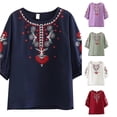 thumbnail image 1 of DHFJKG Boho Tops For Women Floral Embroidered T Shirt Half Sleeve Crew Neck Lightweight Loose Fit Casual Tee Beach Trendy Top, 1 of 5