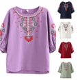 thumbnail image 1 of DHFJKG Boho Tops For Women Floral Embroidered T Shirt Half Sleeve Crew Neck Lightweight Loose Fit Casual Tee Beach Versatile Top, 1 of 5