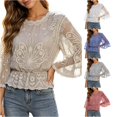 thumbnail image 1 of DHFJKG Boho Tops For Women Summer Lace Shirt Loose Fit Elastic Waist Top 3/4 Sleeve Loose Fit Bohemian Beach Cover Up T Shirts, 1 of 4