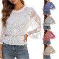 thumbnail image 1 of DHFJKG Boho Tops For Women Summer Lace Shirt Loose Fit Elastic Waist Top 3/4 Sleeve Loose Fit Bohemian Beach Cover Up T Shirts, 1 of 4