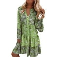 thumbnail image 1 of DHFJKG Bohemian Floral Dresses For Women Vintage Ethnic Style Mini Dress Long Sleeve Notch V Neck Loose Fit Boho Tunic Dress Beach Vacation Clothes Stylish Dresses, 1 of 4