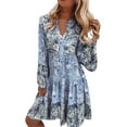 thumbnail image 1 of DHFJKG Bohemian Floral Dresses For Women Vintage Ethnic Style Mini Dress Long Sleeve Notch V Neck Loose Fit Boho Tunic Dress Beach Vacation Clothes Versatile Dresses, 1 of 4