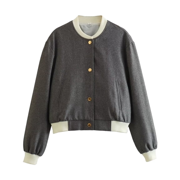 DHFJKG Bomber Jackets For Women Crop Top Color Block Button Up Lightweight Jacket Motorcycle Pilot Style Cozy Outerwear