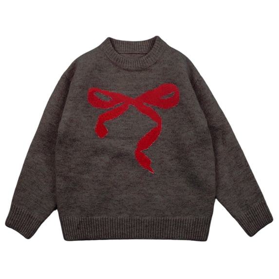 DHFJKG Bow Sweater For Girl Knitted Long Sleeve Crewneck Loose Fit Pullover Toddlers Kids Teens Casual Wear For 1-14 Years Soft Tops
