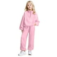 thumbnail image 1 of DHFJKG Boy Girl 2 Piece Outfits Fall Winter Sweatsuits Quarter Zip Mockneck Solid Color Long Sleeve Pullover And Joggers Ankle-Tied Pants For Big Kids Youth 8-13 Years Soft Outfit, 1 of 6