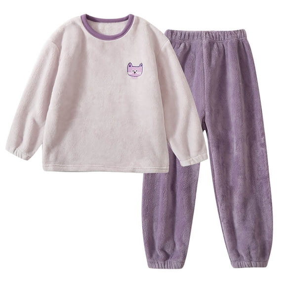 DHFJKG Boy Girl Flannel Fuzzy Winter Outfit 2 Piece Sets Long Sleeve Embroidery Pullover Elastic Waist Ankle-Tied Pants Home Relaxation Outfits For Kids 3-18 Years Old Soft Outfit
