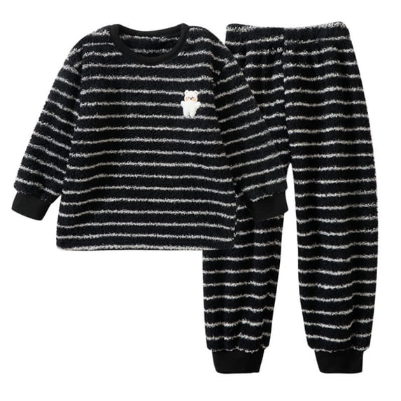 DHFJKG Boy Girl Striped Fuzzy Winter Outfit 2 Piece Sets Long Sleeve Crewneck Pullover Elastic Waist Ankle-Tied Pants Home Relaxation Outfits For Kids 3-16 Years Old Leisure Outfit