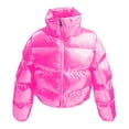 thumbnail image 1 of DHFJKG Boy Girl Winter Padded Puffer Cropped Coat Shiny Glossy Warm Thickened Insulated Outerwear Stand Collar Zipper Crop Jackets For Kids Children Cold Weather Casual Outwear, 1 of 5