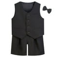 thumbnail image 1 of DHFJKG Boy's Suit Bow Tie Solid Color Buttons V-Neck Vest Coat Shorts Formal Clothing For Children Performance 3 Piece Outfit Soft Suit, 1 of 3