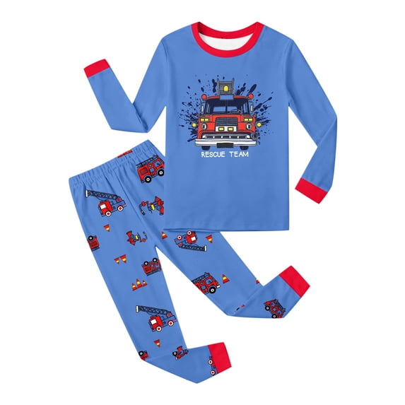 DHFJKG Boys 2 Piece Outfits Home Clothes Set Casual Long Sleeve Round Neck Print Top Bottoms Kids 3-13 Years Cozy Outfit