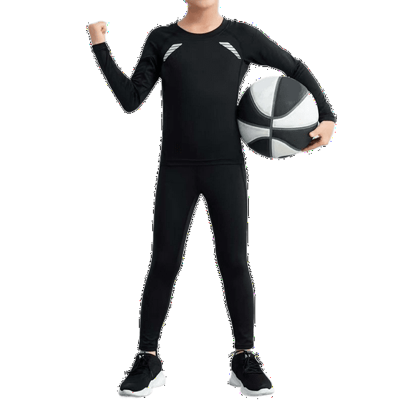 DHFJKG Boys Athletic Base Layer Compression 2 Piece Sets Fall Winter Quick-Dry Top Leggings For Kids Workout Training Sports Activewear Cozy Outfit