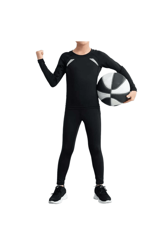 Boys Athletic Base Layer Compression 2 Piece Sets Fall Winter Quick-Dry Top Leggings For Kids Workout Training Sports Activewear Cozy Outfit