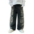 thumbnail image 1 of DHFJKG Boys Baggy Cargo Jeans With Multiple Pockets Distressed Washed Loose Fit Casual Denim Pants For Kids 4-14 Years Old Comfort Trousers, 1 of 6