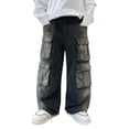 thumbnail image 1 of DHFJKG Boys Baggy Cargo Jeans With Multiple Pockets Distressed Washed Loose Fit Casual Denim Pants For Kids 4-14 Years Old Leisure Trousers, 1 of 6