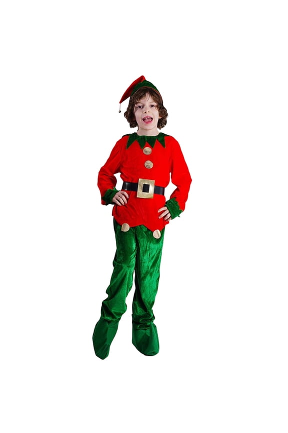 Boys Christmas Elf Dress Up Outfits 4 Piece Sets Long Sleeve Top Bottoms With Hat Shoes For Festive Xmas Party Stage Celebrations Comfort Outfit