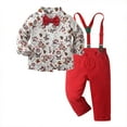 thumbnail image 1 of DHFJKG Boys Christmas Printed Dress Outfits For Toddlers Children Long Sleeve Santa Shirts With Bow Tie And Detachable Suspenders Pants Performance Formal Wear 2 Piece Lovely Sets, 1 of 6
