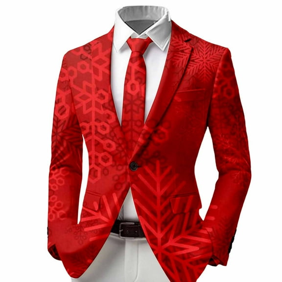 DHFJKG Boys Christmas Suit Jackets Formal Party Coat Xmas Printed Long-Sleeve Button-Front Slim-Fit Stretch Blazer For 3-14 Years Old Kids Comfort Festive Wear