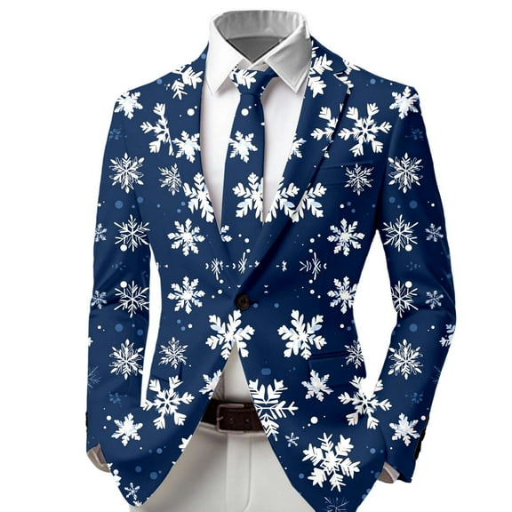 DHFJKG Boys Christmas Suit Jackets Formal Party Coat Xmas Printed Long-Sleeve Button-Front Slim-Fit Stretch Blazer For 3-14 Years Old Kids Festive Celebration
