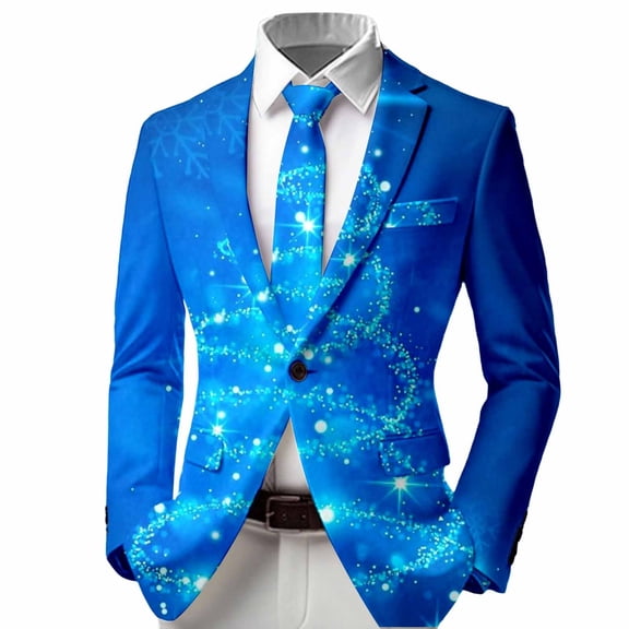 DHFJKG Boys Christmas Suit Jackets Formal Party Coat Xmas Printed Long-Sleeve Button-Front Slim-Fit Stretch Blazer For 3-14 Years Old Kids Soft Festive Wear