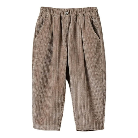 DHFJKG Boys Corduroy Pants Pleated Solid Color Loose Fit Straight Leg Elastic Waist Pants Fall Winter Insulated Cozy Trousers