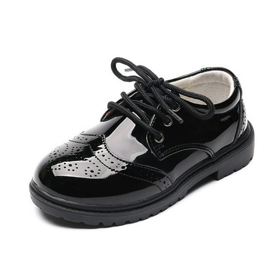 DHFJKG Boys Elegant Black Dress Shoes Non- Rubber Sole Round Toe For Formal Occasions Weddings Performances Cozy Shoes