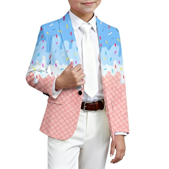 DHFJKG Boys Girls Blazer Party Coat Casual Ice Print Slim Fit Button Up Long Sleeve Suit Jacket For Kids 3-14 Yrars Old