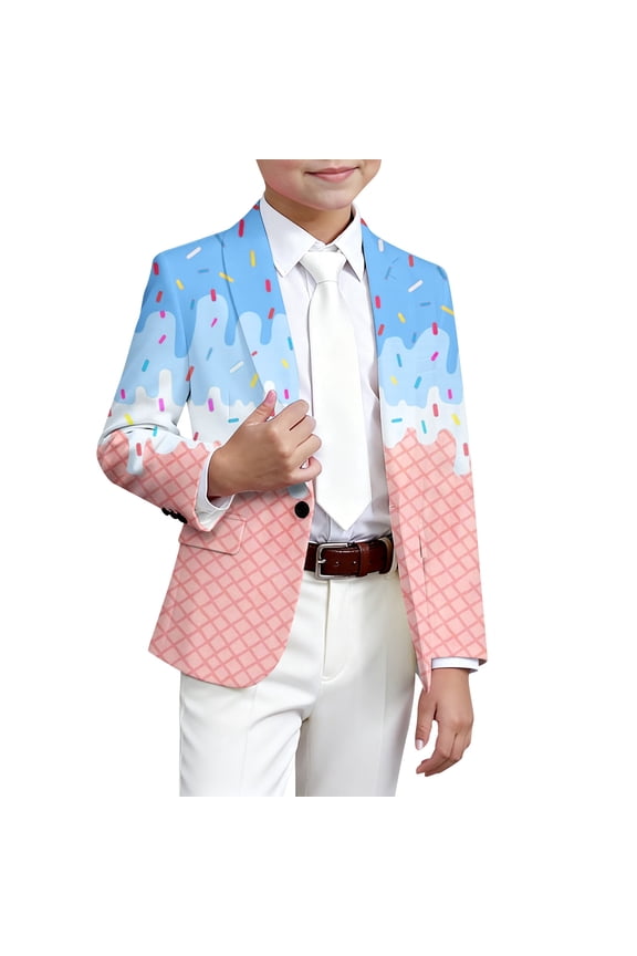 Boys Girls Blazer Party Coat Casual Ice Print Slim Fit Button Up Long Sleeve Suit Jacket For Kids 3-14 Yrars Old