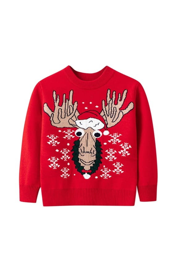 Boys Girls Christmas Sweater Cartoon Reindeer Autumn Warm Knitted Sweaters Long Sleeve Knitwear Cozy Tops