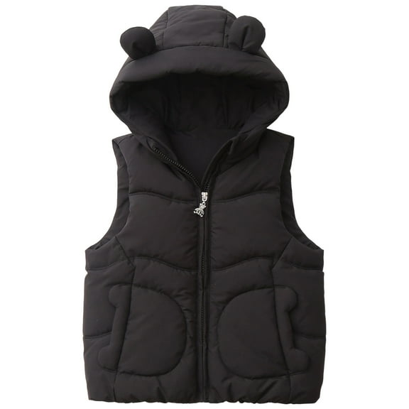 DHFJKG Boys Girls Coat Vest With Bear Ears Hood Kids Warm Quilted Solid Color Jacket Stylish Casual Outerwear For Toddler Children 1-4 Years Long Sleeve Cozy Outerwear